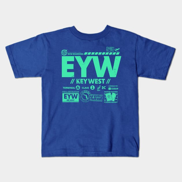 Vintage Key West EYW Airport Code Travel Day Retro Travel Tag Florida Kids T-Shirt by Now Boarding